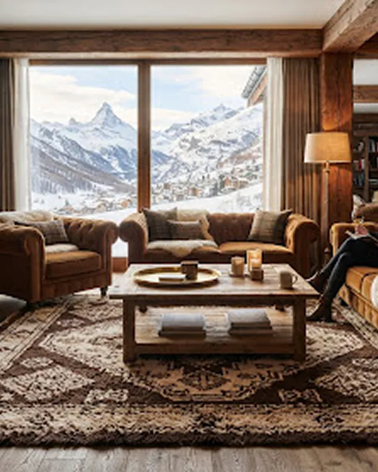 Chalet Mirabelle Zermatt salon with a mountain view
